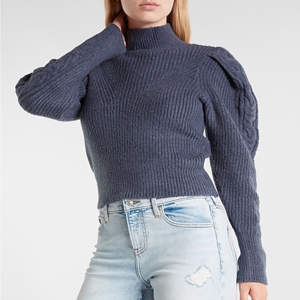 Cable Knit Puff Sleeve Open Back Sweater